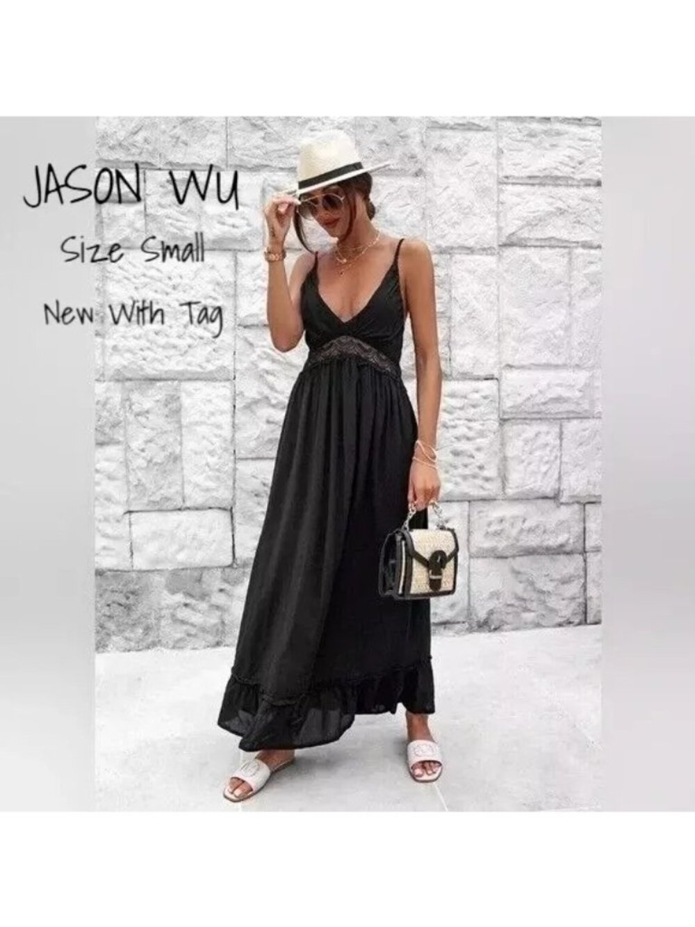 Jason Wu Black Lace Detail Maxi Dress - Spaghetti Strap Size Small, New Tag